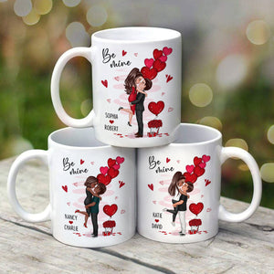 Be Mine Doll Couple Hugging Kissing Personalized Mug - Gift For Him Gift For Her