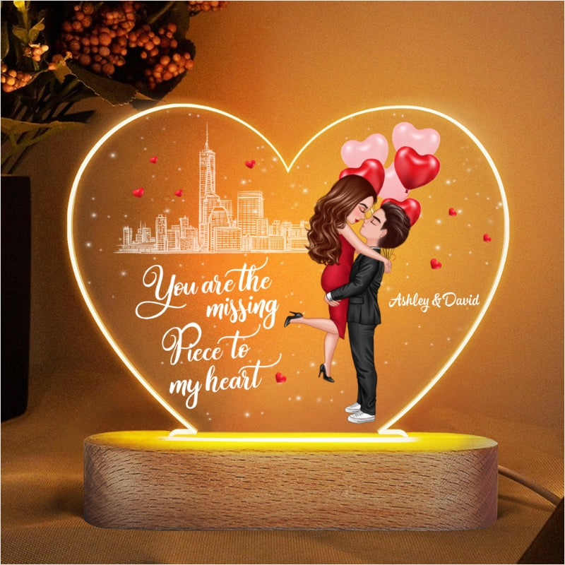 The Missing Piece To My Heart Personalized Heart Plaque LED Night Light - Acrylic LED Lamp - Valentine‘s Day Gift For Him, Gift For Her
