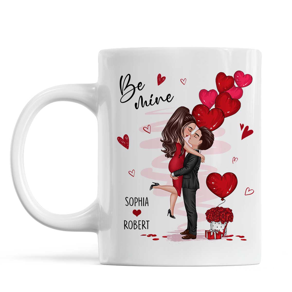 Be Mine Doll Couple Hugging Kissing Personalized Mug - Gift For Him Gift For Her