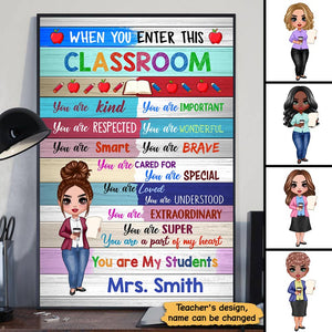 Doll Teacher Wood Texture Classroom Personalized Vertical Poster