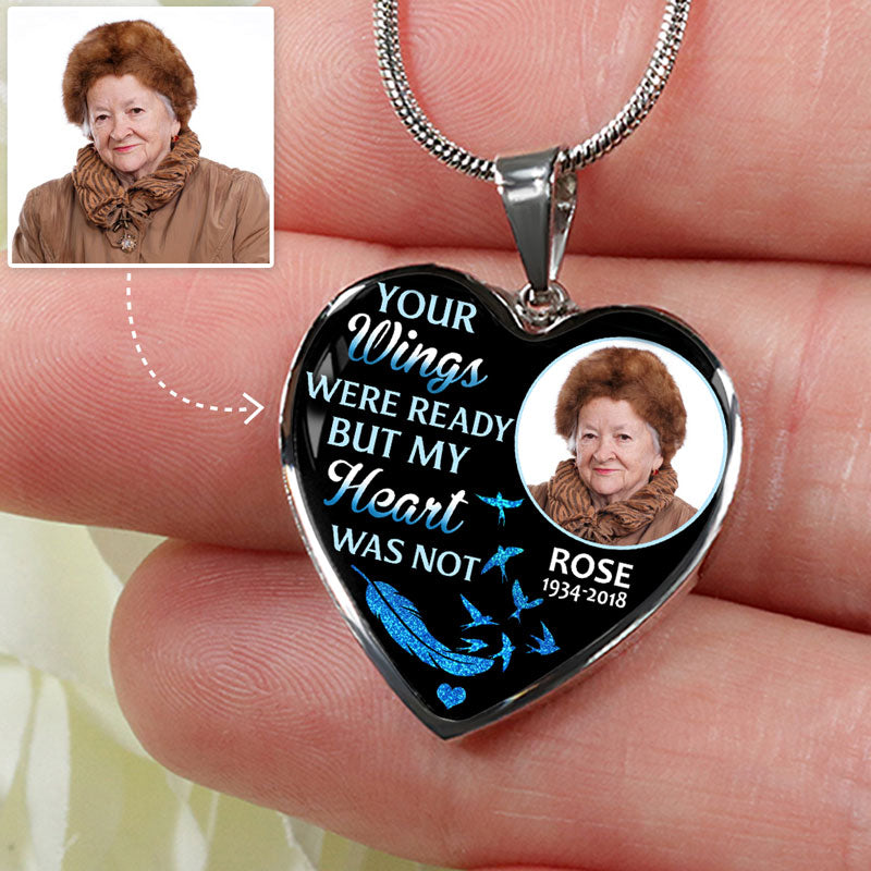 Your Wings Were Ready, Custom Photo, Luxury Heart Necklace