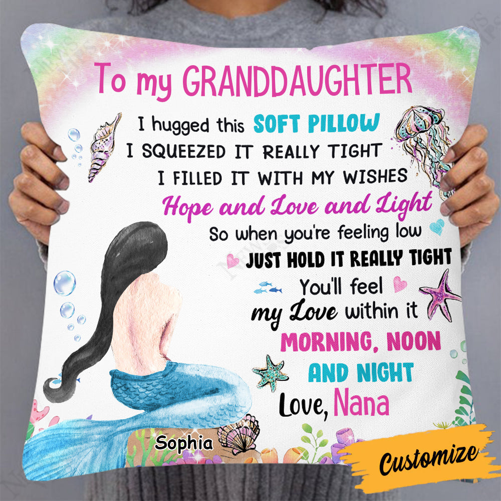 PERSONALIZED GRANDDAUGHTER MERMAID UNDER THE OCEAN PILLOW